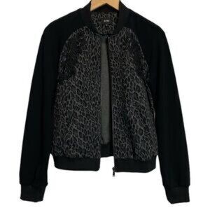 Kobi Women's Floral Embroidered Leopard Print Gayle Bomber Jacket, Size Medium